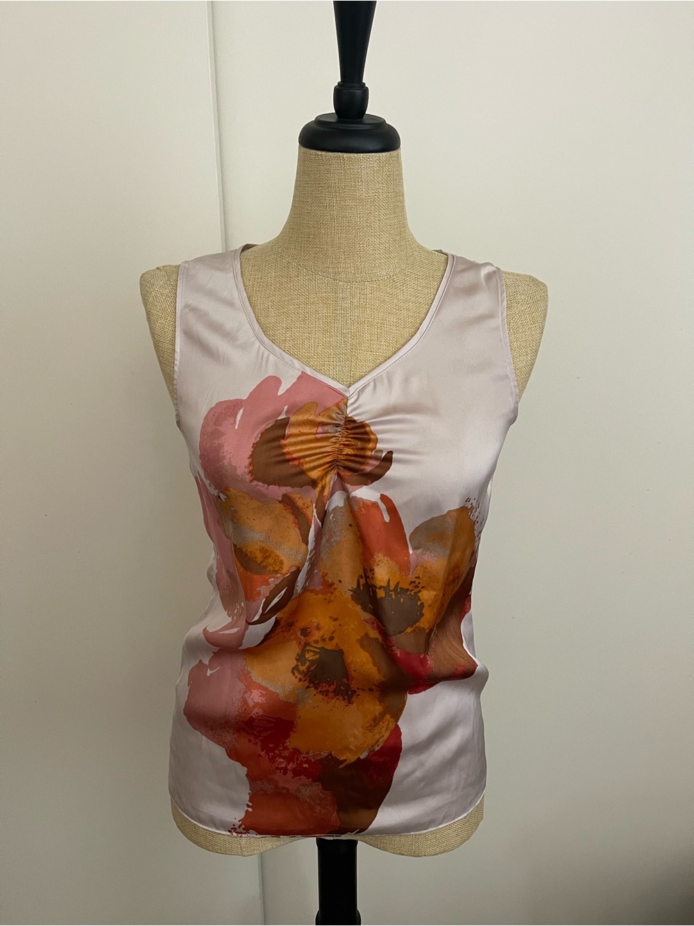 Banana Republic Satin Floral V-Neck Camisole in Blush with Orange Floral